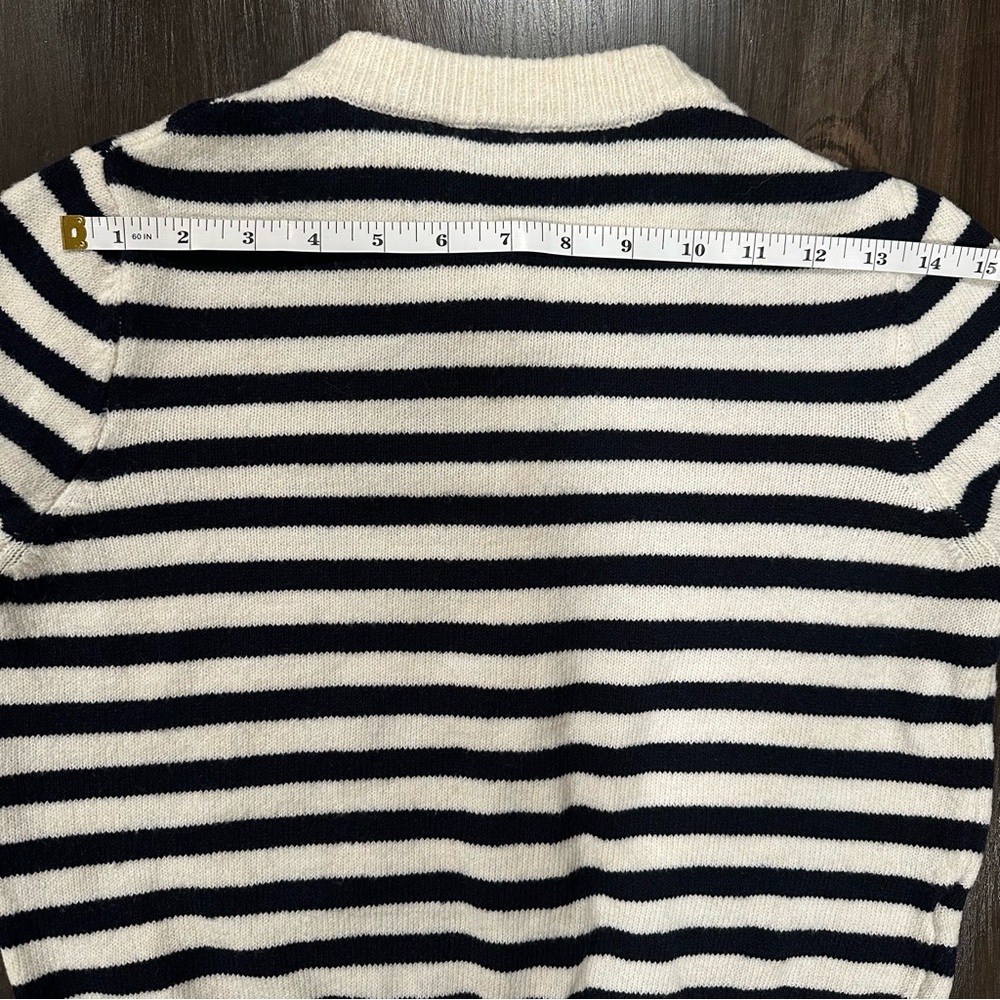 Mango Striped Knitted Cardigan Gold Jewel Buttons Navy Cream Size M Preppy EUC - Picture 10 of 13